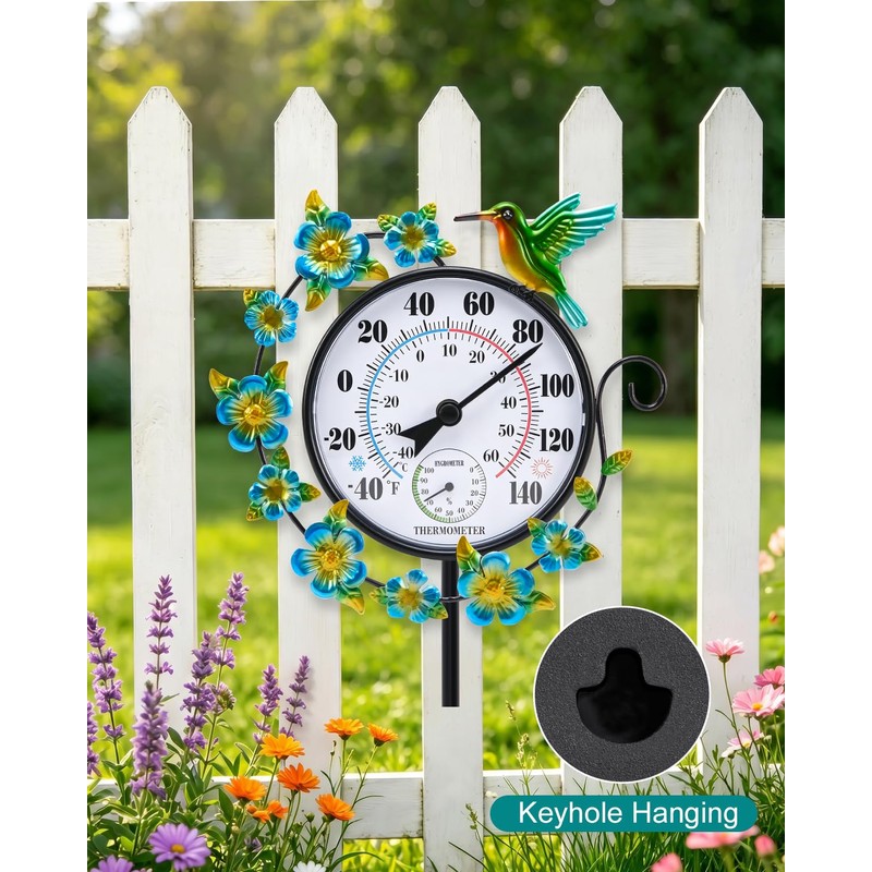 Outdoor Thermometer Waterproof Hummingbird Outside Thermometer Hygrometer