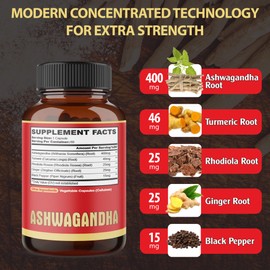 2 Packs - 60 Capsules Ashwagandha Capsules - High Concentrated - 5in1 Formula Ashwagandha, Turmeric, Rhodiola Rosea, Ginger, Black Pepper - 4 Month Supply