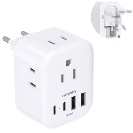 European Travel Plug Adapter, HANYCONY Foldable International Power Adapter, Type C Adapter with 4 Outlets 4 USB Ports (2 USB C) for US to Most of Europe EU Italy Spain Greece Portugal France Germany