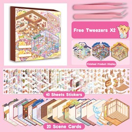 DIY 3D Sticker Scenes 20 Sets of Stickers for Girls Make Your Own Mini Shop House Scene Stickers for Kids Cute Fun Cartoon Animal Sticker Therapy for Adult Relief Stress Pass The Time (B Sets Boxed)