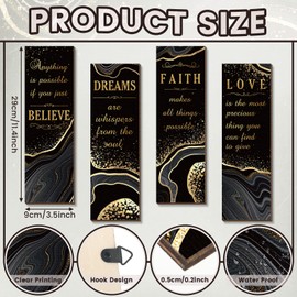 Chitidr 4 Pcs Black and Gold Inspirational Quote Wooden Sign Love Faith Believe Dream Wall Decor Hanging Rustic Encouragement Signs for Wall Motivational Home Living Room Bathroom Bedroom, 11 x 4 Inch