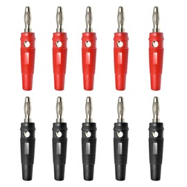 KEQAR 10 PCS schraubbare Bananenstecker aus vernickeltem Kunststoff für Lautsprecher, Verstärker, AV-Receiver, HiFi-Stereoanlagen (4 mm) Schwarz/Rot