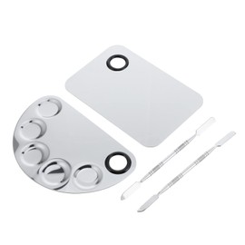 Baluue 2 Sets Stainless Steel Makeup Tool Kit Nail Art Mixing Plates for Painting for Salons Artists Personal Use Compact Portable Design