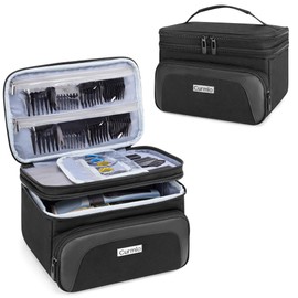CURMIO Travel Carrying Case for Hair Clipper, Double Layer Barber Supplies Hair Cutting Tools Storage Bag Compatible with Ufree/Wahl/Andis/Hatteker/Osterpro and Most Standard Men Hair Trimmer