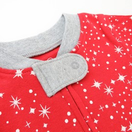 HonestBaby Sleep and Play Footed Holiday Pajamas One-Piece Sleeper Zip-front Organic Cotton PJs Baby Boys, Girls, Unisex, Twinkle Star Red, 3-6 Months