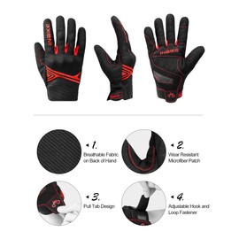 INBIKE Motorcycle Gloves Men Women Summer Motocross Gloves Motorcycle Cycling Gloves Men Full Finger Protection Breathable Black & Red S