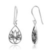 925 Sterling Silver Lotus Flower Blossom Teardrop Dangle Hook Earrings