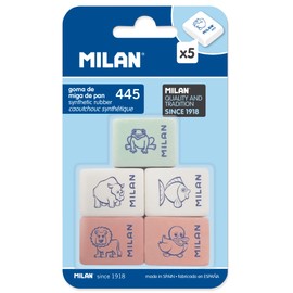 Milan BMM9222 - Pack of 5 rubber flexible rubber erasers, assorted figurines model