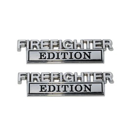 2pcs Metal Truck Car Pickup Firefighter Edition Logo Emblem Exterior Badges 3D Sticker Decals (Silver Black)