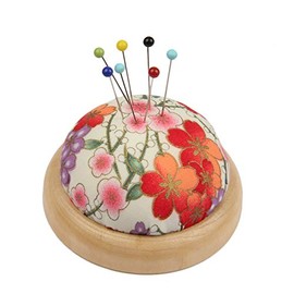 JFFX Pin Cushion Wooden Base Round Needle Pincushions Needles Holder for Sewing (Color #5)