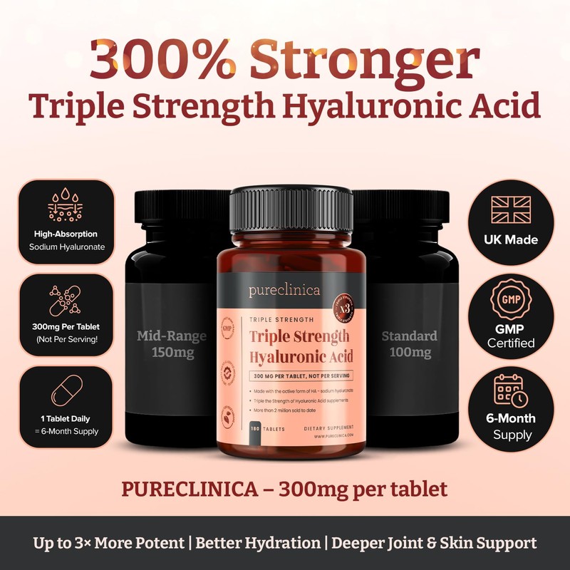 Triple Strength Hyaluronic Acid 300mg x 360 Tablets (2 Bottles