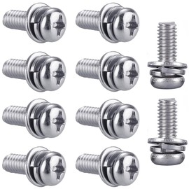 Pan Head Machine Screws Bolts Set of 10 M4x8mm Phillips Hole 304 Stainless Steel Smooth Surface Flat Washers with Spring Washers for Household Equipment Communication Equipment Power Equipment Repair Tools