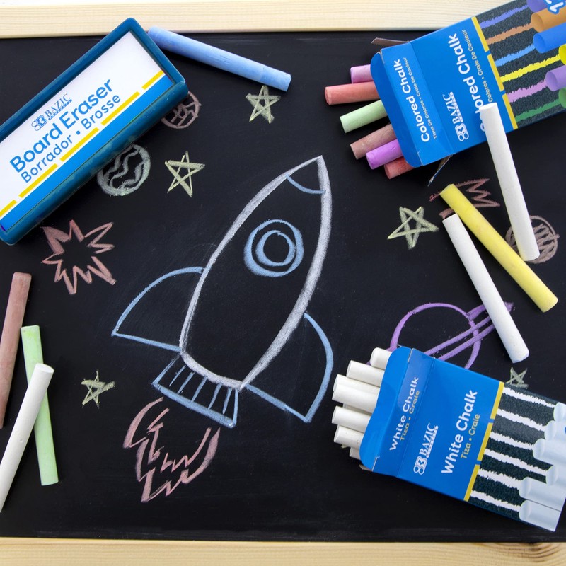 BAZIC Colored (12 Pcs) + White (12 Pcs) Chalk +