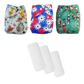 Catwald Pañales Ecológicos de Tela para bebes Niños y Niñas en paquetes de 3 Pañales con 3 insertos de Carbono de 4 Capas ultraabsorbente (UNISEX)
