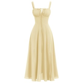 IBTOM CASTLE Corset Dress for Women: Summer Boho Dress Spaghetti Straps Split Square Neck Casual Spring Summer Midi Bustier Sundress Wedding Guest Going Home Casual Beach Sundress Light Yellow XS