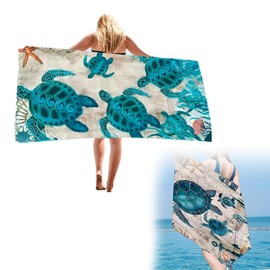 Rakiuty Microfibre Beach Towel, Ocean Towel, Beach Towel, Baby Turtle, Bath Towels with Sea Turtle Print, Beach Towel Microfibre, Large, Quick-Drying Microfibre Towel