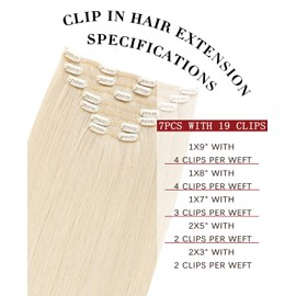 SAFIRENY Clip in Hair Extensions Real Human Hair Extensions Remy Clip in Hair Extensions Straight Human Hair Extensions Clip ins Platinum Blonde Extensions for Women 20inch 160g 7pcs (#60-20inch)