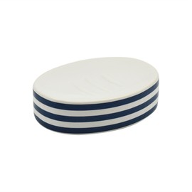 Harbour Housewares Soap Dish - Glazed Ceramic Bathroom Sink Holder Saver - Navy Stripe
