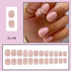 French Tip Press on Nails Flower Fake Nails Short Square Nails Press ons with Floral Print Designs Reusable Acrylic Nails Full Cover Glue on Nails Artificial Stick on Nails for Women Manicure 24 Pcs