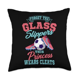 Baseball Sports Ball Baseball Bat Cleats Forget The Glass Slippers This Princess Wears Cleats Soccer Throw Pillow, 18x18, Multicolor