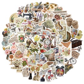 100 Pcs Vintage Stickers Decals, Cottagecore Aesthetic Stickers for Teens Adults, Waterproof Vinyl Nostalgia Scrapbook Stickers for Water Bottle Laptop MacBook Phone Journaling