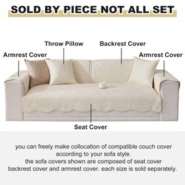 vctops Boho Cotton Quilted Couch Cover Soft Embroidered Sofa Cover Non-Slip Dog Bed Cover Scalloped Sofa Slipcover Washable Furniture Protector Cover (Cream,28"x82")