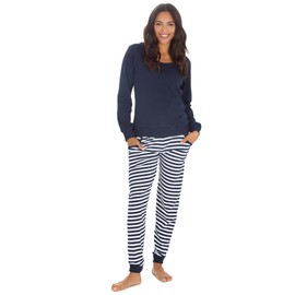 Ladies Pyjamas Set Jogging Style Lounge wear (Navy Stripe, L)
