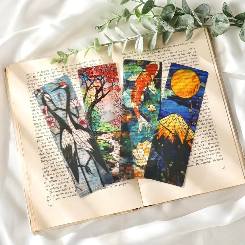 Celavoy Pretty Stained Glass Bookmark - 10pcs Japanese Nature Art