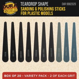 Dura-Gold Sanding Sticks and Polishing Sticks for Plastic Models, Pack of 20-2 Each of 10 Grits, Coarse 80 to Ultra-Fine 7000 Grit, Water Drop Style - Sand Wood Metal Auto Detailing, Hobby Sandpaper
