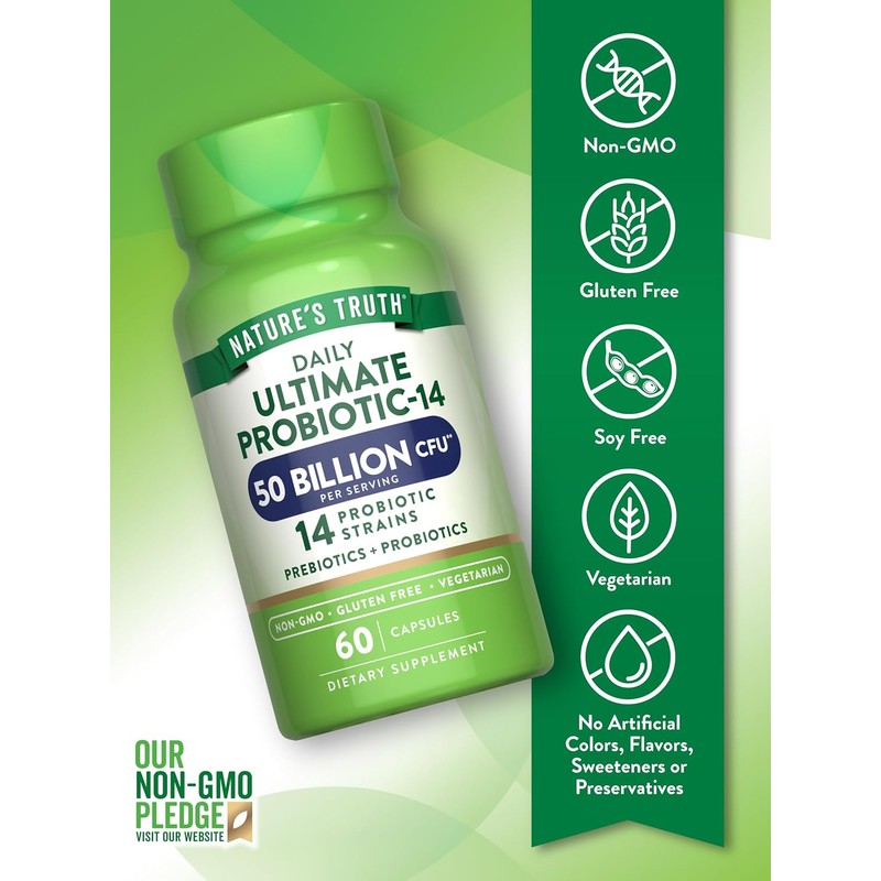 Nature's Truth Probiótico 50 mil millones de UFC, 60 cápsulas