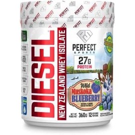 Perfect Sports DIESEL Zealand Whey Isolate Sabor Mora Azul Muskoka Silvestre, Proteína Aislada de Alta Pureza para Entrenamiento, 360g
