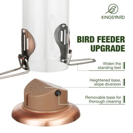 Kingsyard Upgraded Bluebird Feeder for Outdoors Hanging, Metal Mealworm Tube Bird Feeder with Widen Perch for Wild Birds, Squirrel Chew Proof, Easy to Refill & Clean(Copper)