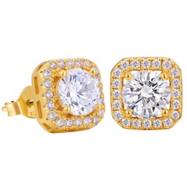 VEXXS Men’s Stud Earrings, S925 Sterling Silver Earrings, 18K Real Gold Plated Iced Out Earrings, Micro Pave 5A Cubic Zirconia Stones Men’s Diamond Earrings, Hypoallergenic Earrings for Men (D-18K Gold)