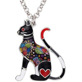 DOWAY Enamel Elegant Cat Necklace Pendant Chain Alloy Pet Kitten Jewelry Gift for Women Girls (Black)