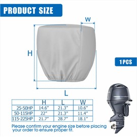 Outboard Motor Cover - Trailerable Boat Engine Protection Shield, Compatible with Mercury Yamaha Suzuki Evinrude, 600D Heavy Duty Canvas, 1 PCS(50hp-115hp)