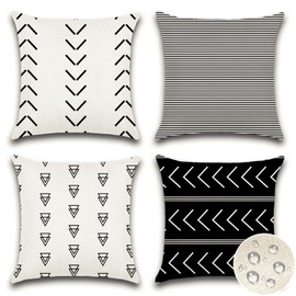 OTOSTAR Set of 4 Outdoor Waterproof Pillow Covers 20x20 Inch Decorative Outdoor Throw Pillow Covers Garden Boho Geometric Arrows Pillow Cases for Patio Furniture Couch Ten Bench (Black)
