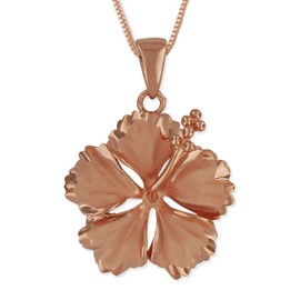 Sterling Silver with Rose Gold Tone Overlay 23mm Hibiscus Pendant Necklace, 16+2" Extender