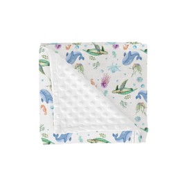 Boho Sea Animals Baby Blanket for Girl Boy Sea Horse Turtle Whale Jellyfish Coral Soft Mink Bed Blanket with Dotted Backing Ocean Double Layer Swaddle Receiving Blanket for Toddler Nursery 30x40
