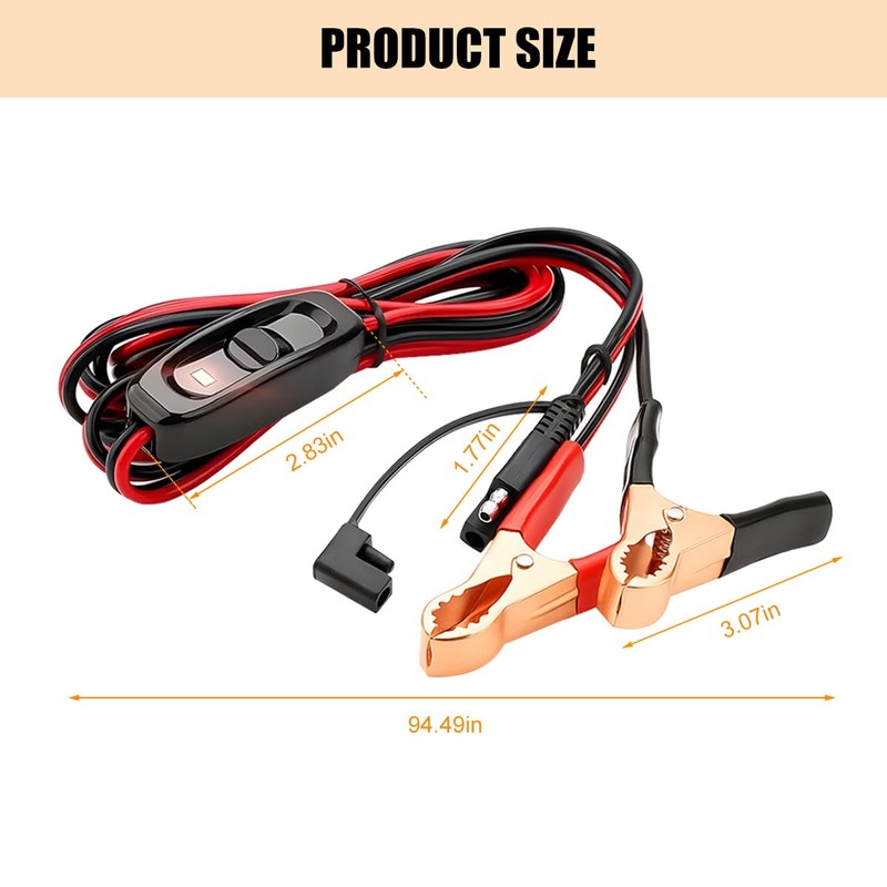 Norkmdi 7.9FT SAE Battery Alligator Clip Wire Harness with On/Off