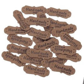 sourcing map 100pcs PU Leather Label, Sewing Embossed Tag Embellishment Knit DIY Accessories for Jeans Bags Shoes Hats (Dark Brown)