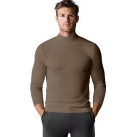 Zengjo Mock Turtleneck for Men Athletic Work Warm(Light Brown,L)