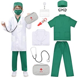 Doctor Costume for Kids, 9 Pcs Kids Doctors Outfit, Kids Dress Up Costumes, Doctor Fancy Dress Costume for Boy Girls,4-12 Years
