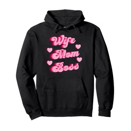 Wife Mom Boss Retro Pink Heart Feminist Gifts Pullover Hoodie