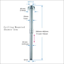 Bropury adjustable L-Shaped 11.5-18Inch Shower Head Extension Arma and conversion 11-19 Inch Ceiling Mounted Shower Arm with Flange (Chrome)