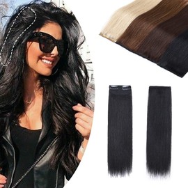 S-noilite Remy Clips in Hair Piece Invisible Hairpin Human Hair 6" Jet Black for Thinning Hair Adding Hair Volume Fluffy Short Silk Straight Hair Piece(6",#01 Jet Black)