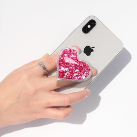 GRIPONG Glitter Heart-Shaped Quicksand Glitter Phone Grip - Secure Handling, Easy Attachment, Compatible with Multiple Devices (Red)