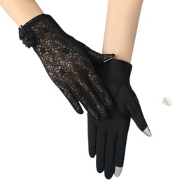 Kingsie Women's Lace Gloves, Summer Gloves, Floral Pattern, Thin, Mesh, Smartphone Compatible, Anti-Slip, UV Protection, Sun Protection, For Weddings, Driving, Spring and Summer, Black