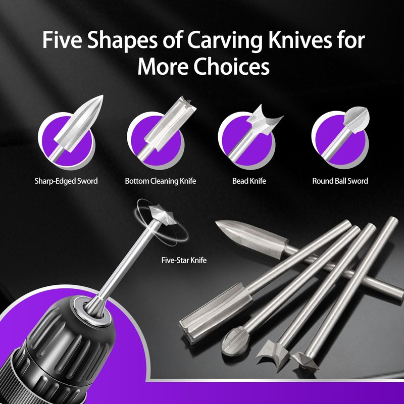 Wood Carving Bits Set Compatible with Dremel, 5Pcs Different Types