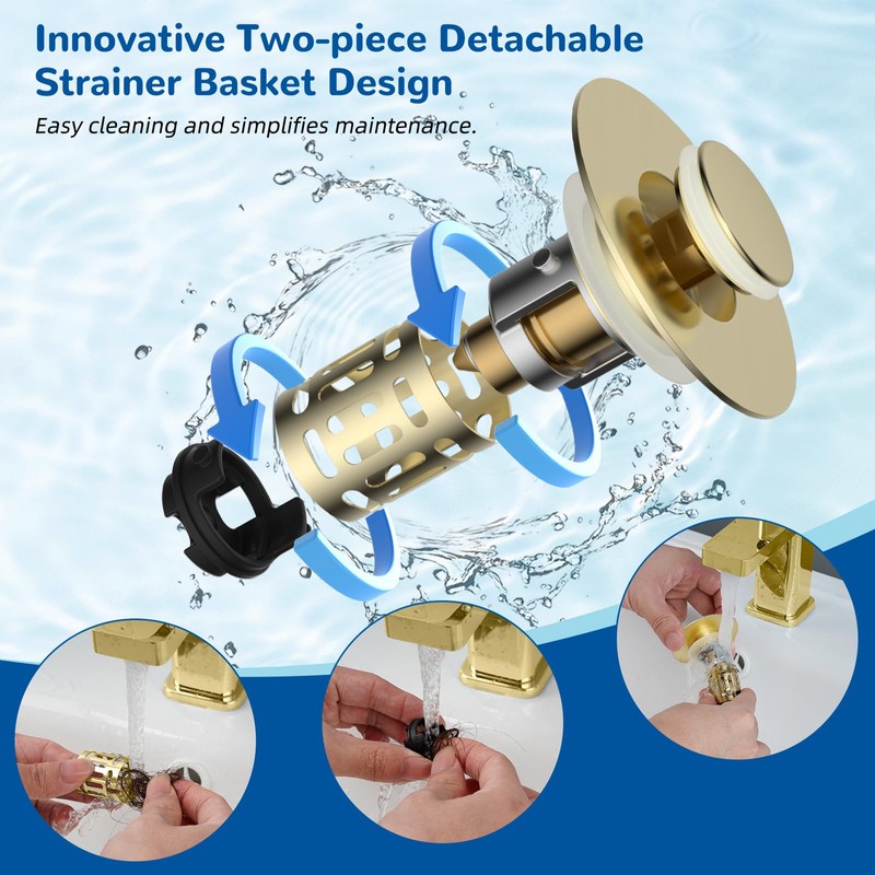 Hibbent 2 Pack Upgraded 3 in 1 Bathroom Sink Drain