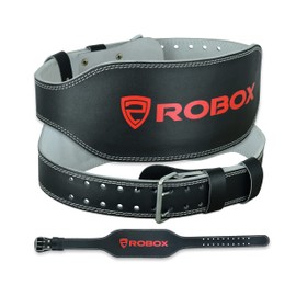 ROBOX Weight Lifting Belt, Gym, Padded Back Support, Training, Powerlifting, Deadlift, Squat, Lumbar Support, Workout 6" Cowhide Leather Belt (Small')